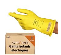 Ansell ActivArmr Gants Electricien, Protection Électrique Classe 00 (Tension 500V), Gants Isolants en Latex de Caoutchouc Naturel, EPI Professionel, 28cm, Jaune, Taille XL (1 Paire)