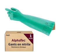 Ansell AlphaTec 37-185 Gants Protection Chimique en Nitrile, Gant Impérméable Très Résistant Liquides et Solvants, EPI Homme Femme, Réutilisable, Vert, Taille 2XL (1 Paire)