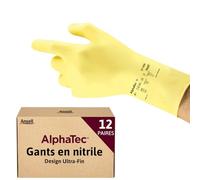 Ansell AlphaTec 87-086 Gants de Travail en Latex, Longs et Réutilisables, Résistance Chimique et Contact Alimentaire, Protection Professionnelle Multiusage, Jaune, Taille XS (12 Paires)