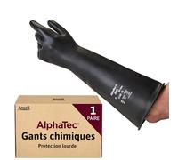 Ansell AlphaTec 87-104, Gants en caoutchouc résistants aux produits chimiques, Avec manchette extra longue de 43 cm, Gants latex noirs durables pour usage industriel, Gants de protection M, 1 paire