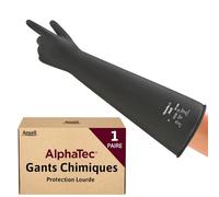 Ansell AlphaTec 87-108 Gants de Protection Chimique en Latex, avec Manchette Longue (61cm), Très Résistants à l'Abrasion et Réutilisables, Sécurité Industrielle, Noir, Taille S (1 Paire)