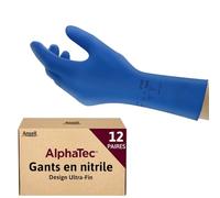 Ansell AlphaTec 87-245 Gants de Travail en Latex, Longs et Réutilisables, Résistance Chimique et Contact Alimentaire, Protection Professionnelle Multiusage, Bleu, Taille L (12 Paires)