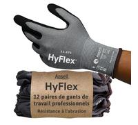 Ansell HyFlex 11-571 Gants Anti-Coupures, Enduction Nitrile Résistante à l'Abrasion, Gants de Travail Professionnels Haute Protection, Homme Femme, Gris, Taille S (12 Paires)