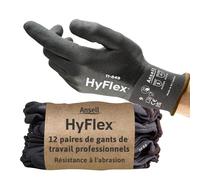 Ansell HyFlex 11-849 Gants de Travail Professionels Résistant à l’Abrasion, Protection Multi-Usage, Mécanique, Manutention, Montage, Gant Sécurité Lavable, Noir, Taille XS (12 Paires)