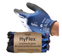 Ansell HyFlex 11-925 Gants de Travail Professionnels, Enduction Nitrile Impérméable et Résistante à l'Abrasion, Haute Précision Tactile et Protection Mécanique, Bleu, Taille XL (12 Paires)