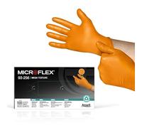 Ansell MicroFlex 93-256 Gants Jetables en Nitrile, Non Poudrés, Protection Multiusage, Alimentaire, Chimique et Mécanique, Sans Latex, Orange, Taille L (100 Pièces)