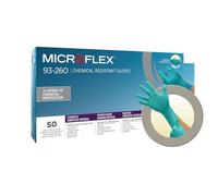 Ansell Microflex 93-260 Gants Jetables Protection Chimique, Protection Acides, Liquides et Solvants, Formulation Brevetée Ultra Résistante, Manchette Longue, Vert (6 Gants)