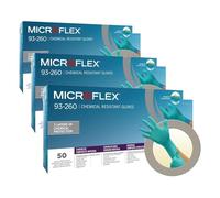 Ansell Microflex 93-260 Gants Jetables Protection Chimique, Protection Liquides et Solvants, Formulation Brevetée Ultra Résistante, Souple et Comfortable, Manchette Longue, Vert, Taille M (6 Gants)
