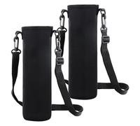 Anseom 2 Pièces Sac de Bouteille d'eau, 8 × 25CM 1500ML Grand Porte-Bouteille Pochette Bouteille avec Bandoulière Réglable Pour Sport Randonnée Cyclisme Voyages Campus (Noir)