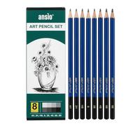 ANSIO Lot de 8 crayons à dessin - 2H, 4H, HB, B, 2B, 4B, 6B, 8B, crayon à esquisse, crayon graphite lisse pour ombrage, croquis et gribouillage - Idéal pour les artistes et les débutants