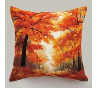 ANSIWEIGO Kit de canevas à nouer 43x43 cm avec taie d’oreiller - Loisir créatif pour adultes et enfants - Coussin décoratif à faire soi-même,Forêt d'automne
