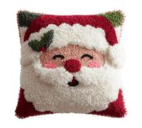 ANSIWEIGO Le Coussin au Point Noué 43x43cm avec Tapis à Broder - Kit Créatif Complet Crochet & Broderie (Housse, Loquet, Cadeau Fait Main) - le père Noël