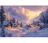 ANSIWEIGO Peinture par numéro pour adultes,flocons de neige dérivant sur un village de montagne isolé,peintures acryliques à faire soi-même pour décoration de chambre 40x50 cm (sans cadre)
