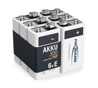 ANSMANN Piles 6LR61 9V 300 mAh NiMH rechargeables (lot de 6) - Bloc alimentation 9V à faible autodécharge et haute capacité - Piles 9V idéales pour détecteur de fumée, jouets, radios, etc.