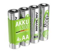 ANSMANN Piles AA 1300 mAh NiMH 1,2 V rechargeables (lot de 4) - Piles rechargeables pour téléphone sans fil, babyphone, talkie-walkie, etc. - Accumulateurs AA livrés pré-chargés