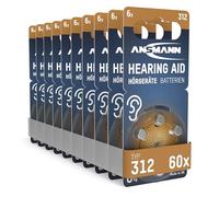 ANSMANN piles auditives taille 312 / PR41 - 60 piles zinc-air pour aides auditives - brun