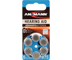 ANSMANN Piles auditives 675 (lot de 6x1) - Piles bouton pour aides auditives P675 ZL1 PR44 1,45V - Piles plates pour appareils auditifs, amplificateurs sonores, prothèses auditives - Bleu