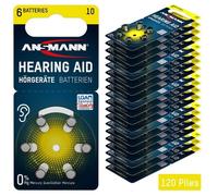ANSMANN piles auditives taille 10 / PR70 - 120 piles zinc-air pour aides auditives - jaune