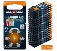 ANSMANN Piles auditives Type 13 (Lot de 120) - Piles Bouton pour Aides auditives A13 P13 DA13 PR48 13HPX - Piles Plates pour appareils auditifs, amplificateurs sonores - Orange