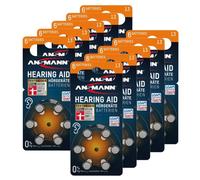 ANSMANN piles auditives taille 13 / PR48 - 60 piles zinc-air pour aides auditives - orange