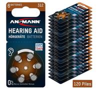 ANSMANN piles auditives taille 312 / PR41 - 120 piles zinc-air pour aides auditives - marron