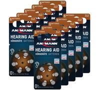 ANSMANN piles auditives taille 312 / PR41 - 60 piles zinc-air pour aides auditives - brun