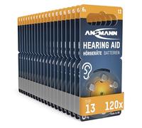 ANSMANN Piles auditives Type 13 (Lot de 120) - Piles Bouton pour Aides auditives A13 P13 DA13 PR48 13HPX - Piles Plates pour appareils auditifs, amplificateurs sonores - Orange