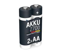 ANSMANN Piles rechargeables Mignon AA NiMH 2700 mAh 1,2 V (lot de 2) - Piles HR6 sans effet mémoire, à haute capacité et faible autodécharge - Accumulateurs pour radio-réveil, télécommande, etc.