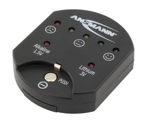 ANSMANN Testeur de piles boutons (1 pce) - Testeur piles plates alcalines 1,5V et lithium 3V - Testeur de capacité des piles de type CR2025, CR2032, LR41, LR44, et autres formats