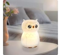 Ansmann Veilleuse pour enfants Hibou Finn – silicone, rechargeable, intensité variable – Blanc