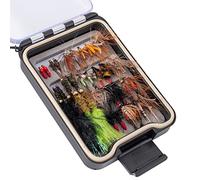 Ansnbo Kit de Mouches de pêche à la Mouche attachées à la Main, Mouches sèches et humides, Assortiment de serpentins pour Truite et Bar avec boîte à Mouches étanche