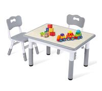 Ansobea Table pour enfant avec 2 chaises - Hauteur réglable sur 7 positions - 80 x 60 cm - Table à peindre et bureau - Gris - Impression bois