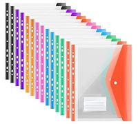 Ansook Lot de 14 Pochette Plastique A4, Pochettes Perforées Extensibles A4 en Plastique Pour Dossiers,Pochettes Transparentes Avec Fermeture à Pression et Pochette Pour Etiquette,7 Couleurs