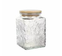 ANSQU Bocal Carré en Verre Vintage de 717,2 g Avec Couvercle - Récipient de Stockage pour Café Moulu, Thé, Sucre, Bonbons - Décoratif