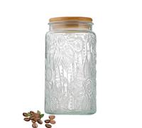 ANSQU Bocal de rangement vintage en verre avec couvercle en bambou, bocal hermétique pour biscuits, bonbons pour comptoir de cuisine, garde-manger, café, thé, sucre