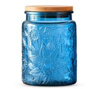 ANSQU Bocal en verre bleu, 700 ml - Bocal vintage en verre avec couvercle hermétique, bocal à bonbons/récipient à sucre pour la cuisine, la garde-manger, le café, le thé, les biscuits, bocal de
