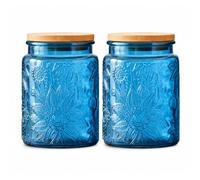 ANSQU Lot de 2 bocaux en verre bleu de 700 ml - Vintage - Pour comptoir de cuisine - Bocaux à bonbons avec couvercles - Pour grains de café, thé, biscuits, sucre, sels de bain et plus encore