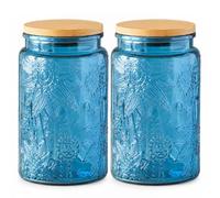 ANSQU Lot de 2 bocaux en verre bleu vintage de 963,9 g pour comptoir de cuisine, pots à bonbons avec couvercles, bocaux Mason décoratifs pour grains de café, thé, biscuits, sucre, sels de bain (bleu)