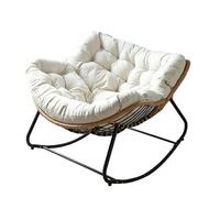 ANTEK TRADE Rocking Chair de Jardin en Rotin Style Bohème avec Coussin - Fauteuil à Bascule Relax Lounge pour Balcon & Terrasse avec Structure en Métal (Gris)