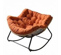 ANTEK TRADE Rocking Chair de Jardin en Rotin Style Bohème avec Coussin - Fauteuil à Bascule Relax Lounge pour Balcon & Terrasse avec Structure en Métal (Orange)