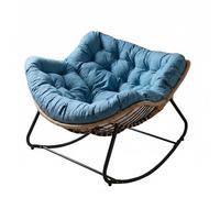 ANTEK TRADE Rocking Chair de Jardin en Rotin Style Bohème avec Coussin - Fauteuil à Bascule Relax Lounge pour Balcon & Terrasse avec Structure en Métal (Bleu)