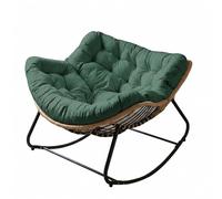 ANTEK TRADE Rocking Chair de Jardin en Rotin Style Bohème avec Coussin - Fauteuil à Bascule Relax Lounge pour Balcon & Terrasse avec Structure en Métal (Vert)