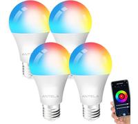 ANTELA Ampoule Connectée Wifi E27 LED Multicouleurs RGB+CCT | 2700K-6500K, Compatible Avec Alexa/Google Home, Ampoule Intelligente Pas Besoin de Hub, 4 PCS