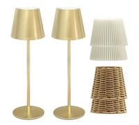 ANTELA Lampe de Table Sans Fil Rechargeable 3000K/4000K/5000K Blanc Chaud/Froid Dimmable LED Intérieur Extérieur pour Table de Repas Balcon Jardin Terrasse, Dorée, 2PCs