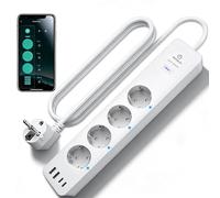 ANTELA Multiprise Connectée WiFi 16A Prise Intelligente 4 Prises 2 USB A/2 Type-C, Mesure de Consommation Électrique, Compatible avec Alexa/Google Home, Smart Life APP