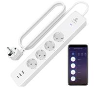 ANTELA Multiprise Connectée WiFi Intelligente 16A | 4 Prises + 2 USB 1 USB C, Mesure de Consommation Électrique, compatible avec Alexa/Google Home, 1,8M