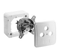 Antenne SAT Boîte enddose universel pour TV et radio avec cadre et couvercle 75 Ohm, 1 x prise coaxiale mâle 1 x prise coaxiale femelle femelle femelle et 1 x fiche F femelle femelle, Convient pour SD HD FullHD 3D 4 K UHD, Blanc