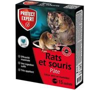 Anti Rats & Souris - PROTECT EXPERT - RASOU150N - 150g - 15 Pâtes - Agit dès la première Ingestion