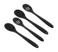 Antiadhésif en Silicone 4 Pièces Set de Cuillères Noir, Cuisine | Long Manche, Facile à Nettoyer, pour Mélanger et Servir, Usage Cuisson et Pâtisserie, Style Moderne