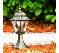 Antibes - Lampe d'extérieur - Aspect antique - Fonte d'aluminium - Marron/doré - Avec vitres en verre transparent - 40 cm - Lampe de jardin rétro / vintage - Culot E27 - IP44 - Sans ampoule